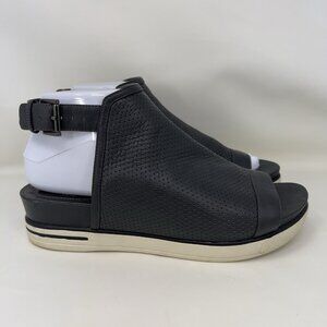 Eileen Fisher Snug Stretch Peep Toe Leather Bootie Sandals Black Women’s Size 8